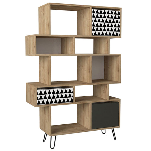 Βιβλιοθήκη MATCH Φυσικό/Ανθρακί Με Σχέδιο 95x35x150cm - Hippiehome.gr