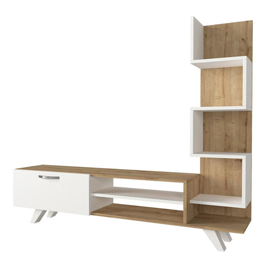 Σύνθετο Τηλεόρασης KEROS Λευκό/Φυσικό Μοριοσανίδα/Μελαμίνη 150x30x132cm - Hippiehome.gr