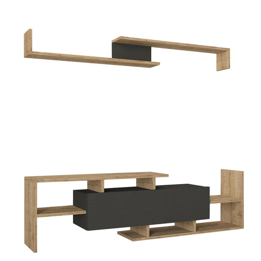 Σύνθετο Τηλεόρασης DREAM Φυσικό/Ανθρακί Μοριοσανίδα/Μελαμίνη 154x25x170cm - Hippiehome.gr