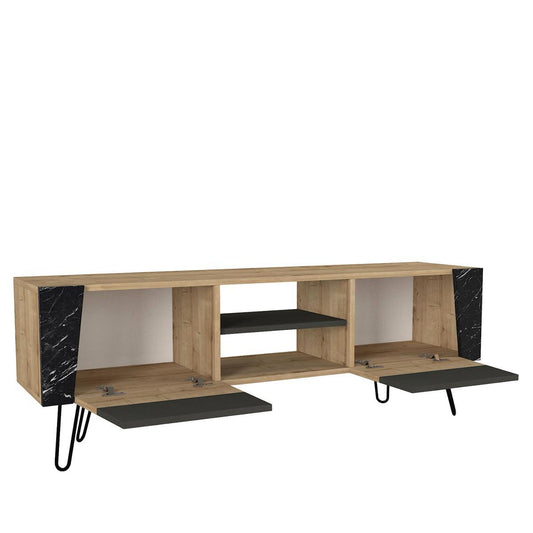 Έπιπλο Τηλεόρασης DIAPOROS Φυσικό/Μαύρο/Ανθρακί Μοριοσανίδα/Μελαμίνη 150x52x35cm - Hippiehome.gr