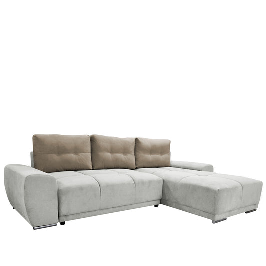 Καναπές Κρεβάτι Γωνιακός Δεξιά Γωνία AMARILLO Ανοιχτό Γκρι Με Σοκολά Μαξιλάρια 270x181x89cm - Hippiehome.gr