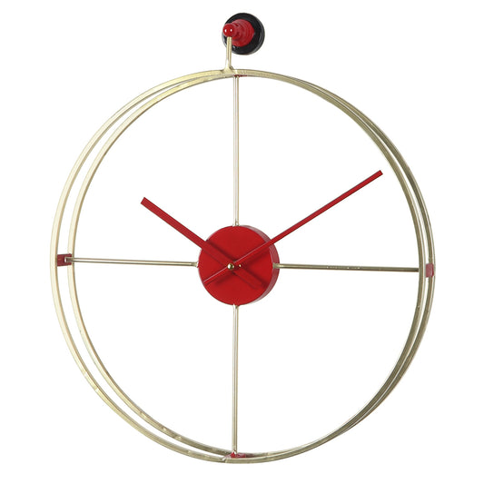 Ρολόι Τοίχου Χρυσό/Κόκκινο Μέταλλο 45.5x53x5.5cm - Hippie Home 