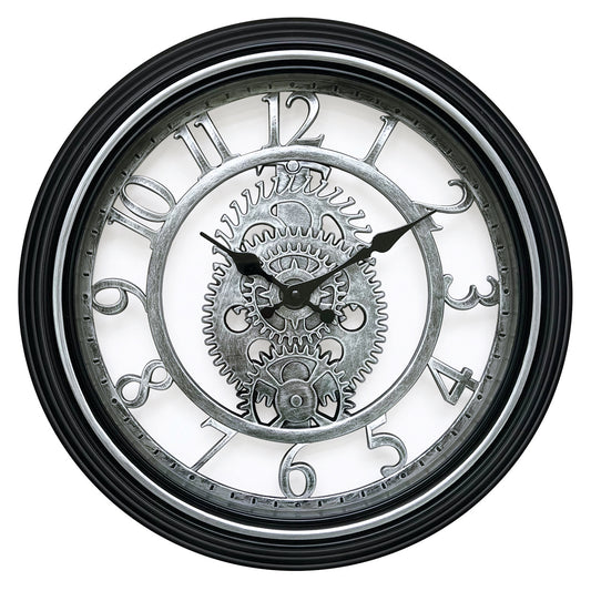 Ρολόι Τοίχου Ασημί/Μαύρο Πλαστικό Φ40.6x4.9cm - Hippie Home 