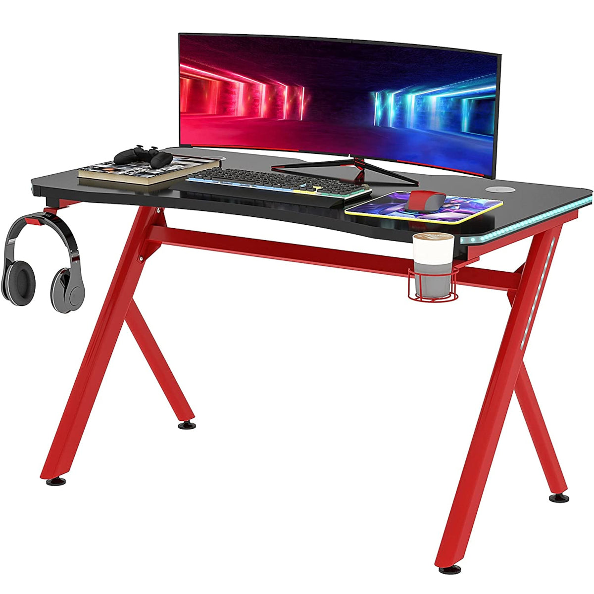 Γραφείο Gaming KENOBI RGB Μαύρο/Κόκκινο Ξύλο/Μέταλλο 120x65x75cm - Hippie Home 