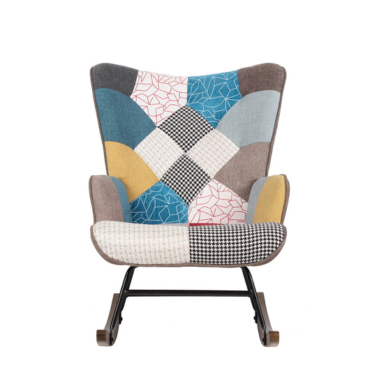 Πολυθρόνα Κουνιστή GERDA Patchwork Ύφασμα/Μέταλλο/Ξύλο 84x69x90cm - Hippiehome.gr