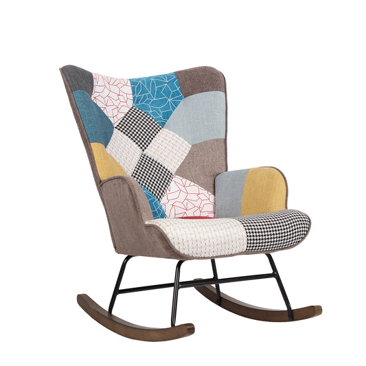 Πολυθρόνα Κουνιστή GERDA Patchwork Ύφασμα/Μέταλλο/Ξύλο 84x69x90cm - Hippiehome.gr