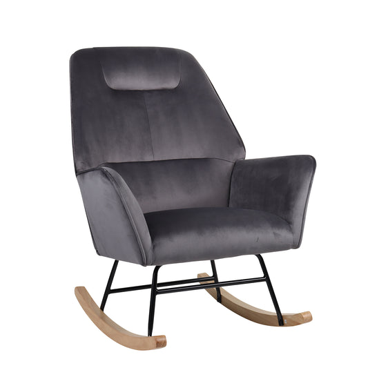 Πολυθρόνα Κουνιστή BERTIE Γκρι Βελούδο/Μέταλλο/Ξύλο 87x72x96cm - Hippiehome.gr