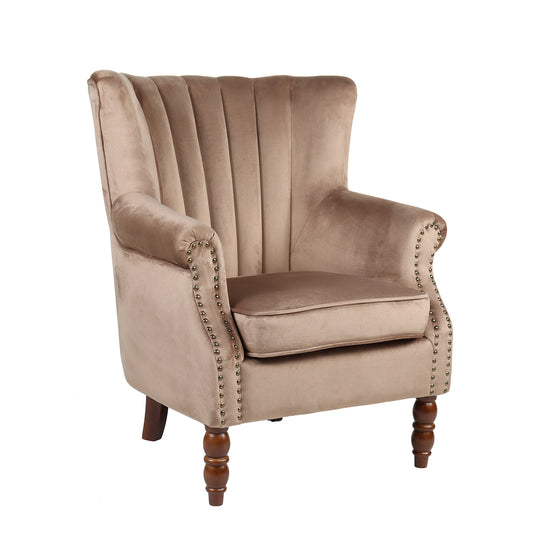 Πολυθρόνα FINN Καφέ Βελούδο/Ξύλο 72x76x78/44cm - Hippiehome.gr