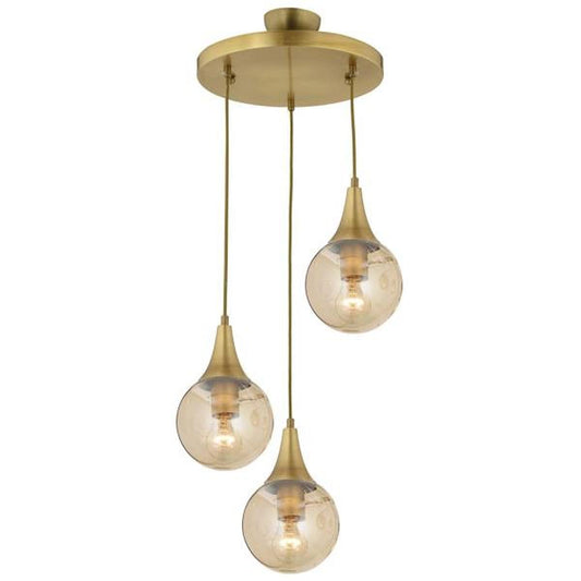 Φωτιστικό Κρεμαστό DAM Τρίφωτο Αντικέ Μέταλλο/Γυαλί 38x95cm - Hippiehome.gr