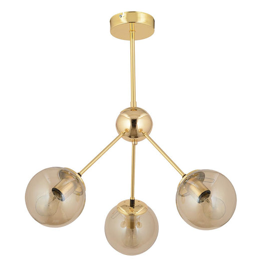 Φωτιστικό Κρεμαστό MEY Τρίφωτο Χρυσό/Μελί Μέταλλο/Γυαλί 54x60cm - Hippiehome.gr