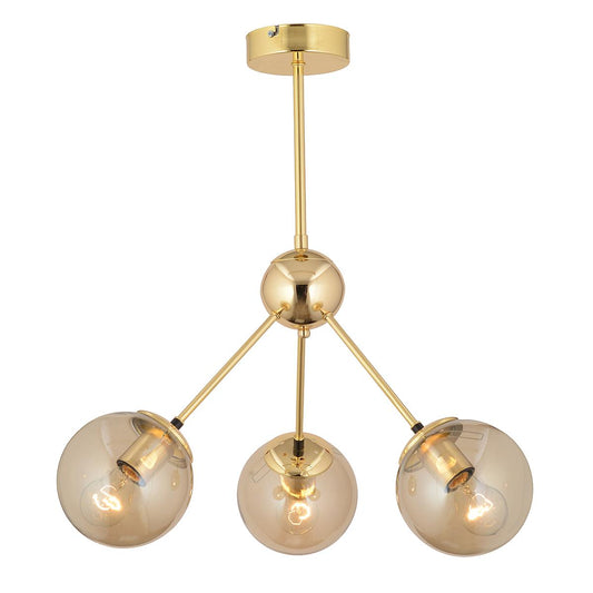 Φωτιστικό Κρεμαστό MEY Τρίφωτο Χρυσό/Μελί Μέταλλο/Γυαλί 54x60cm - Hippiehome.gr