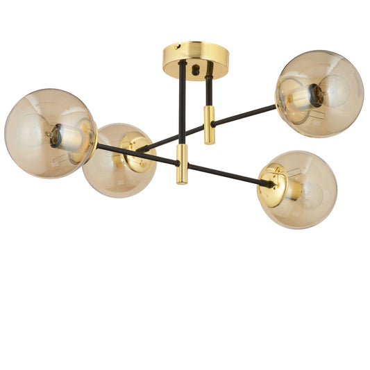 Φωτιστικό Κρεμαστό MAR Πολύφωτο Χρυσό/Μελί Μέταλλο/Γυαλί 70x35cm - Hippiehome.gr