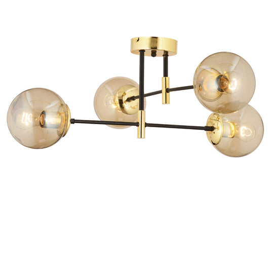 Φωτιστικό Κρεμαστό MAR Πολύφωτο Χρυσό/Μελί Μέταλλο/Γυαλί 70x35cm - Hippiehome.gr