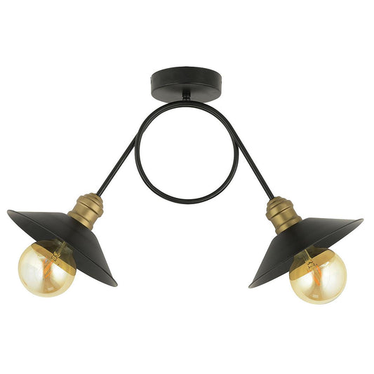 Φωτιστικό Κρεμαστό DOM Δίφωτο Μαύρο Μέταλλο 22x41cm - Hippiehome.gr