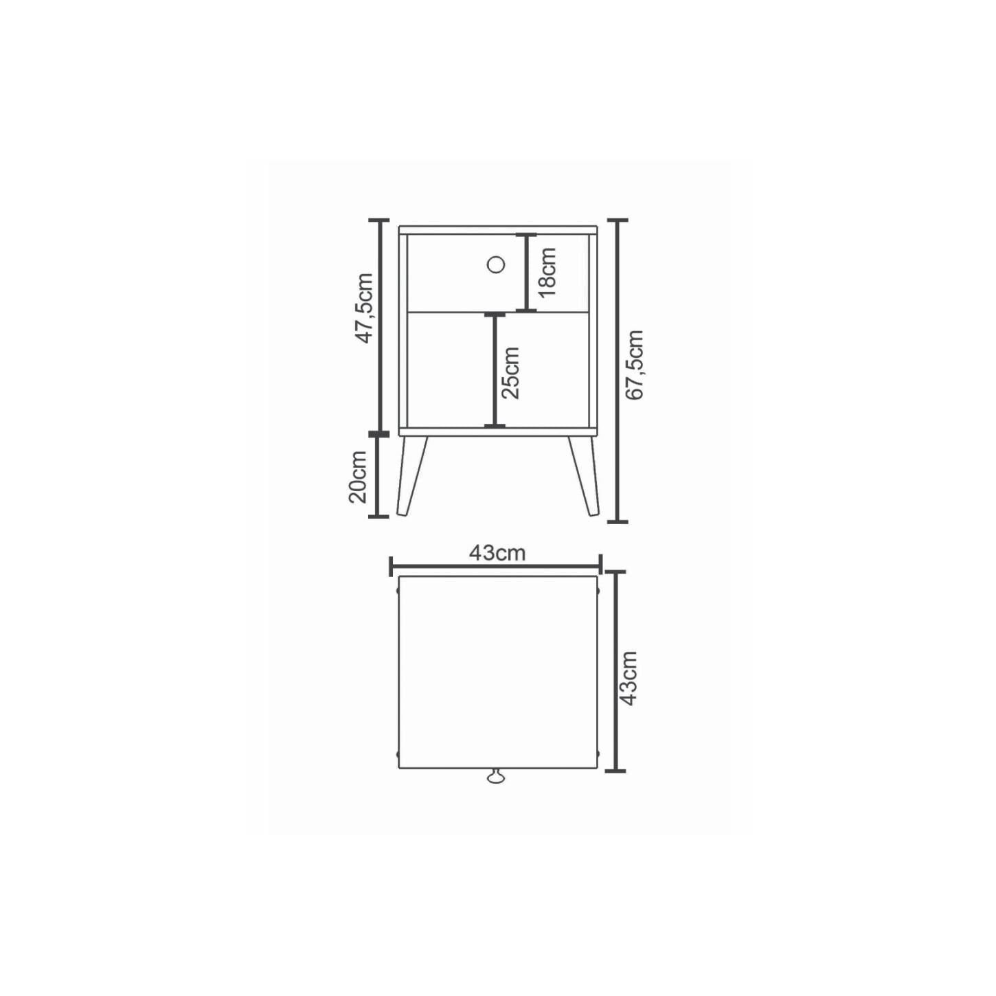 Κομοδίνο AMARI Λευκό/Ανθρακί Μοριοσανίδα 43x43x67.5cm - Hippie Home 