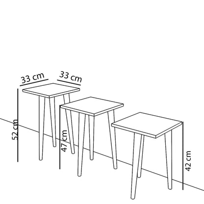 Τραπεζάκι Βοηθητικό ZURI Καρυδί Μοριοσανίδα/Ξύλο 33x33x52/33x33x47/33x33x42cm Σετ 3Τμχ - Hippie Home 