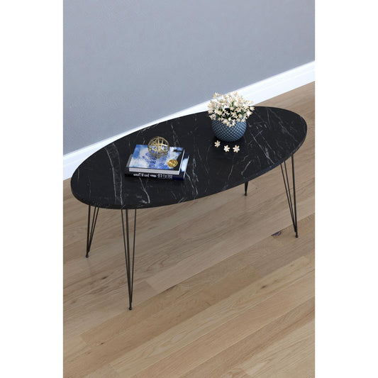 Τραπεζάκι Σαλονιού SEYE Μαύρο/Όψη Μαρμάρου Μοριοσανίδα/Μέταλλο 45x90x40cm - Hippiehome.gr