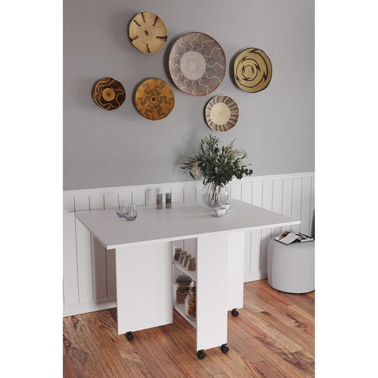 Τραπεζάκι Πτυσσόμενο Με Ροδάκια STANLEY Λευκό Μοριοσανίδα 120x80x73cm - Hippiehome.gr