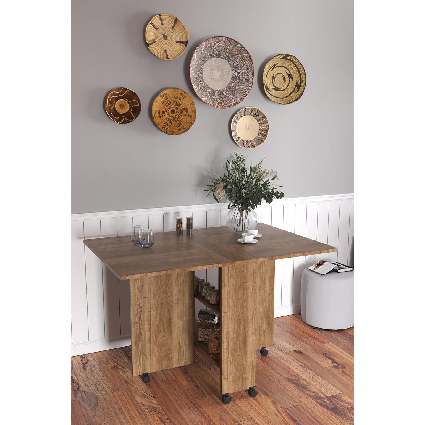 Τραπεζάκι Πτυσσόμενο Με Ροδάκια STANLEY Καρυδί Μοριοσανίδα 120x80x73cm - Hippiehome.gr