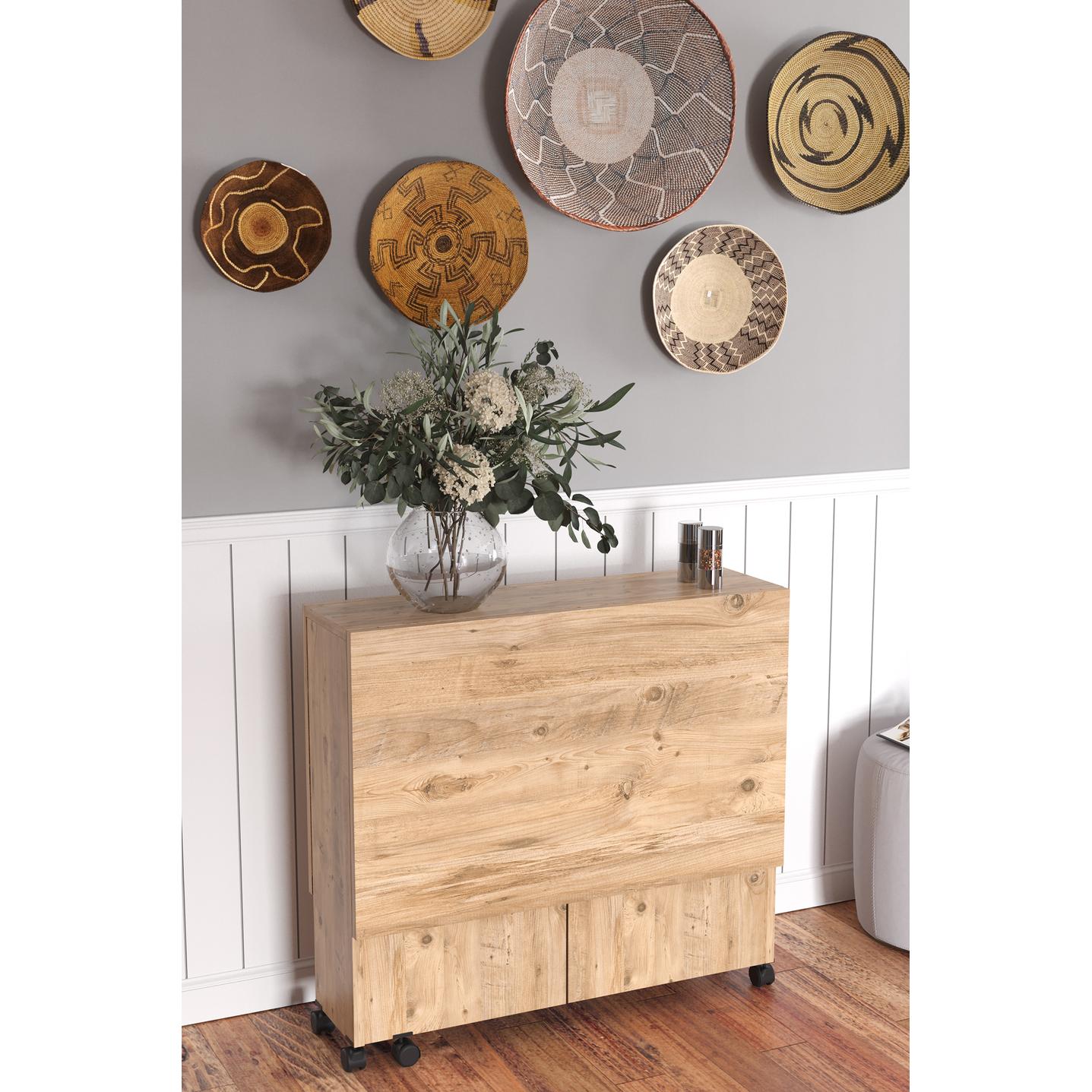 Τραπεζάκι Πτυσσόμενο Με Ροδάκια STANLEY Δρυς Μοριοσανίδα 120x80x73cm - Hippiehome.gr