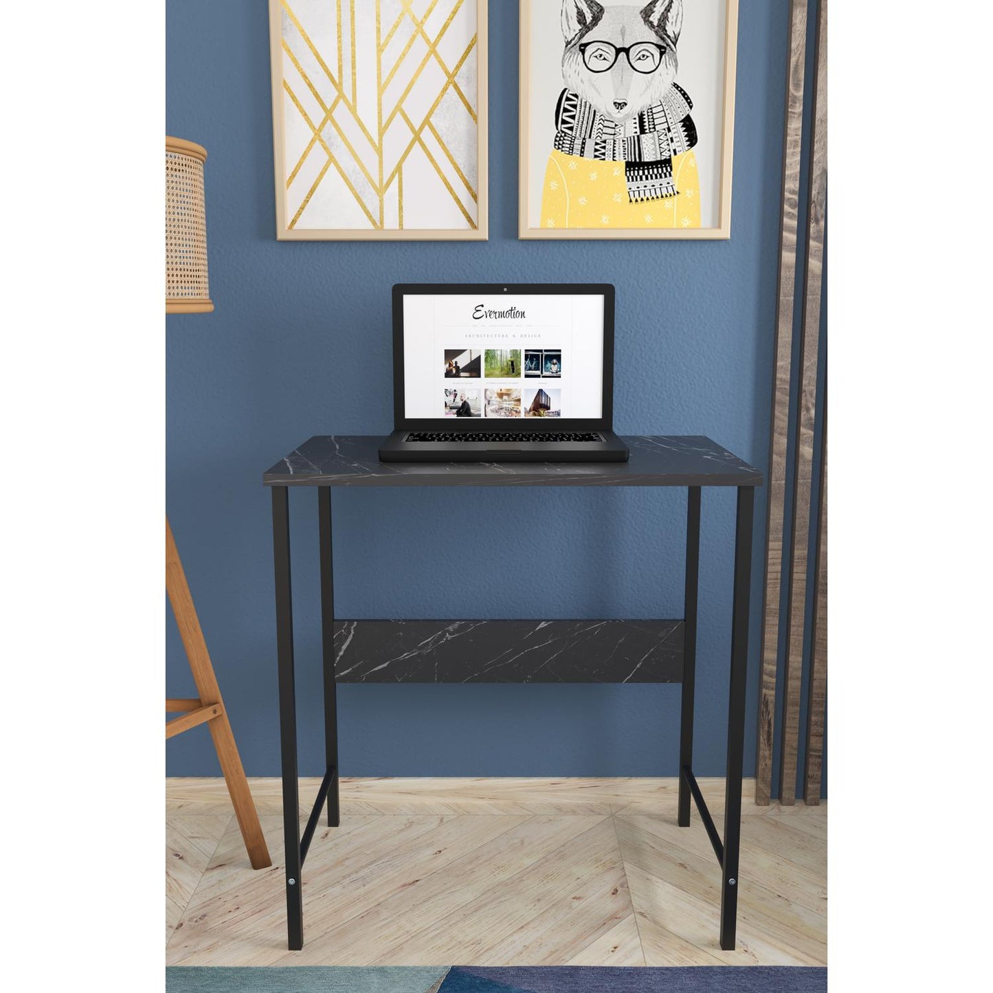 Γραφείο JENSKI Μαύρο/Όψη Μαρμάρου Μέταλλο/Μοριοσανίδα 74x72x45cm - Hippiehome.gr