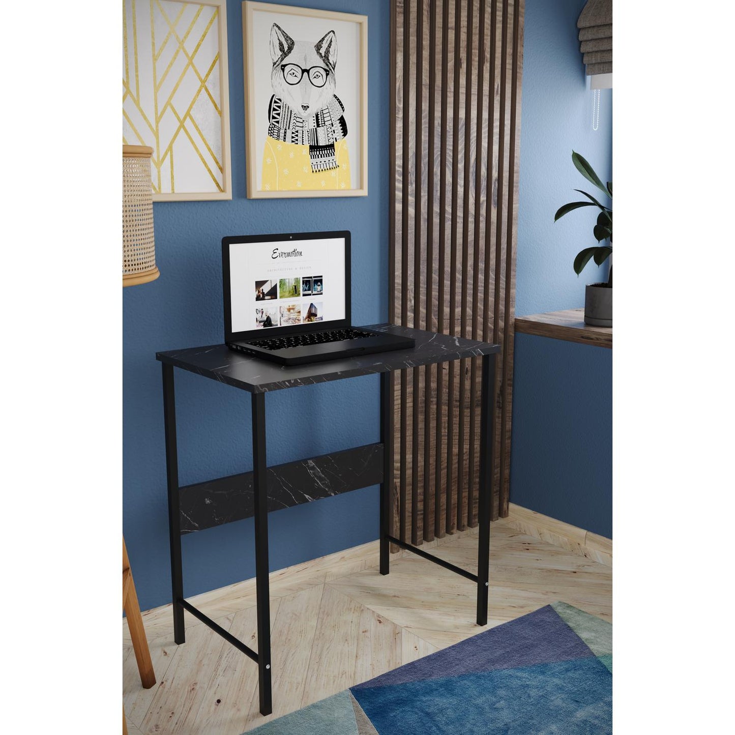 Γραφείο JENSKI Μαύρο/Όψη Μαρμάρου Μέταλλο/Μοριοσανίδα 74x72x45cm - Hippiehome.gr