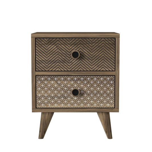 Κομοδίνο KALYMNOS Καρυδί Με Σχέδιο 40x30x48cm - Hippiehome.gr