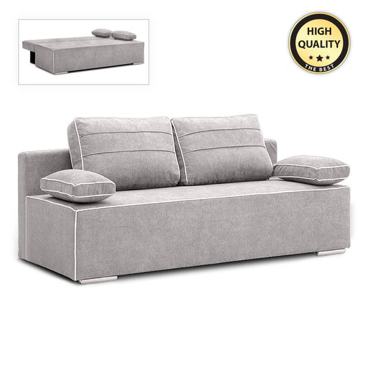 Καναπές - κρεβάτι Mateo Megapap τριθέσιος με αποθηκευτικό χώρο σε χρώμα ανοιχτό γκρι 200x99x88εκ. - Hippiehome.gr