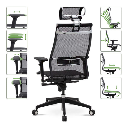 Καρέκλα γραφείου εργονομική Samurai-7 Megapap με ύφασμα Mesh σε μαύρο 70x70x124/134εκ. - Hippiehome.gr