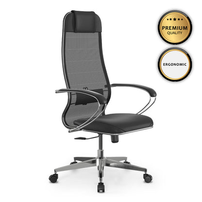 Office chair Sit-1031672 Megapap ergonomic with double Mesh fabric and synthetic leather color black 66x70x118/131cm.