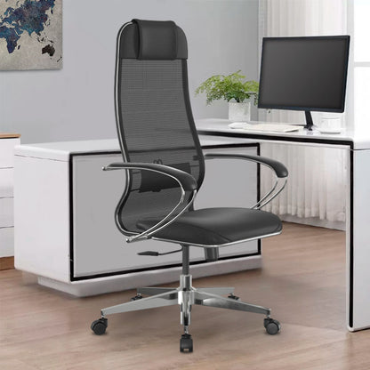 Office chair Sit-1031672 Megapap ergonomic with double Mesh fabric and synthetic leather color black 66x70x118/131cm.