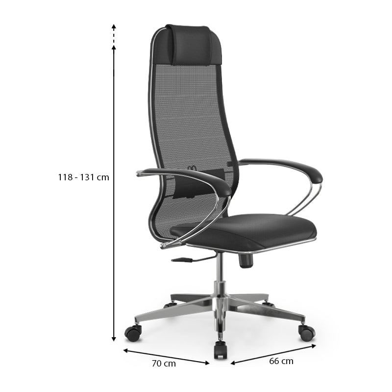 Office chair Sit-1031672 Megapap ergonomic with double Mesh fabric and synthetic leather color black 66x70x118/131cm.