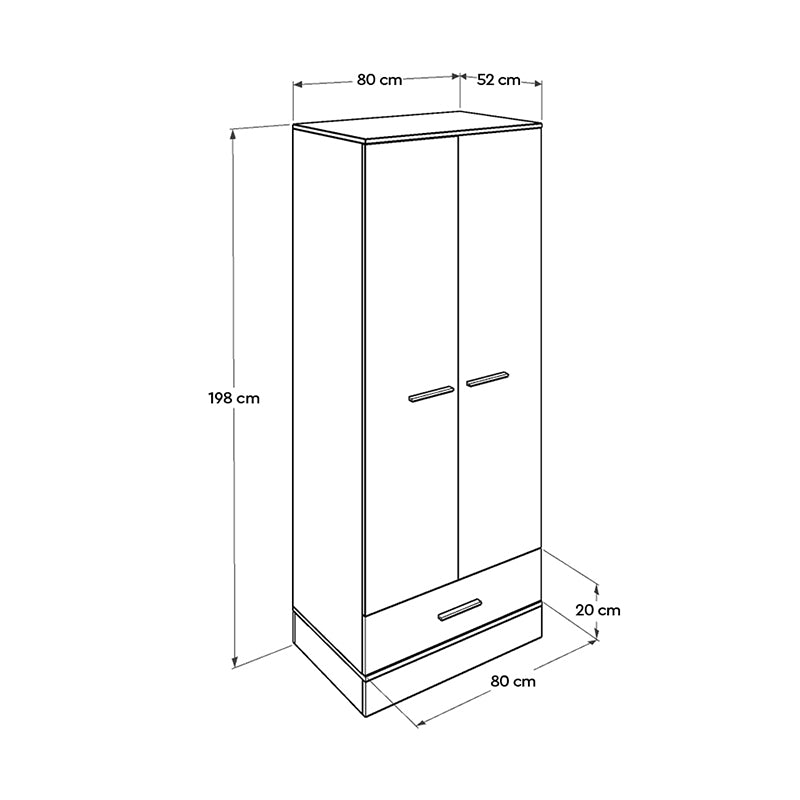 Ντουλάπα ρούχων Base Megapap δίφυλλη σε χρώμα λευκό - sonoma 80x52x198εκ. - Hippie Home 