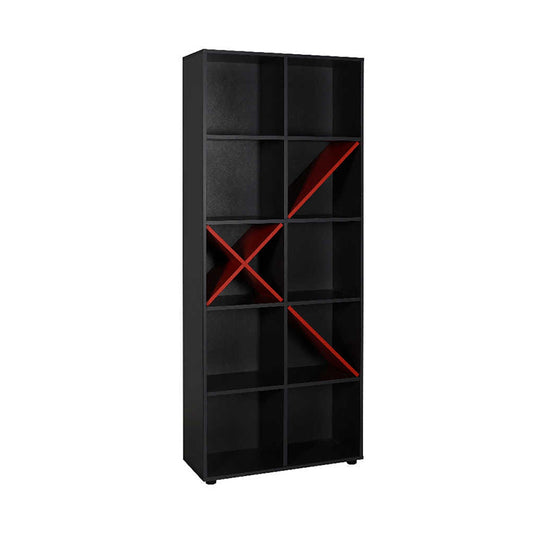 Βιβλιοθήκη Gaming Megapap σε χρώμα ανθρακί - κόκκινο 75x30x188εκ. - Hippiehome.gr