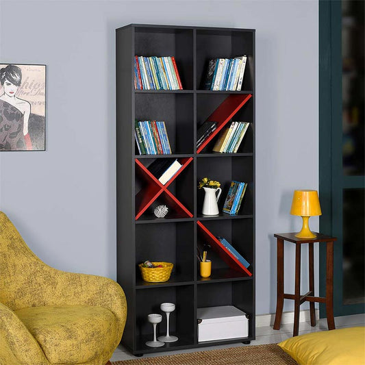 Βιβλιοθήκη Gaming Megapap σε χρώμα ανθρακί - κόκκινο 75x30x188εκ. - Hippiehome.gr