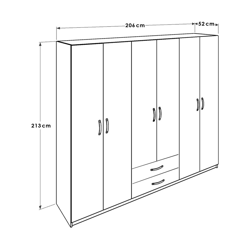 Ντουλάπα  ρούχων Dynamic Megapap εξάφυλλη σε χρώμα zara 206x52x213εκ. - Hippie Home 