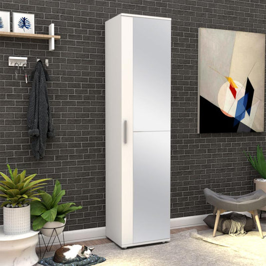 Ντουλάπα ρούχων - παπουτσοθήκη 20 ζεύγων Flat Megapap μονόφυλλη με καθρέφτη σε λευκό 45x36x187εκ. - Hippiehome.gr