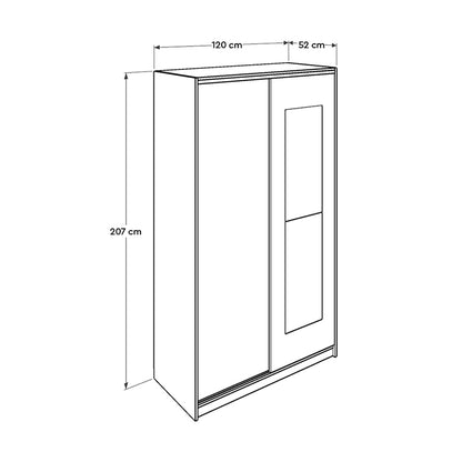 Ντουλάπα ρούχων Slide Megapap συρόμενη με καθρέφτη σε χρώμα sonoma 120x52x207εκ. - Hippie Home 