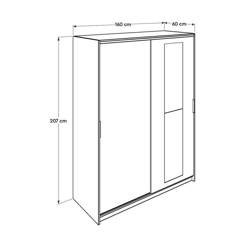 Ντουλάπα ρούχων Slide Megapap συρόμενη με καθρέφτη σε χρώμα sonoma 160x60x207εκ. - Hippie Home 
