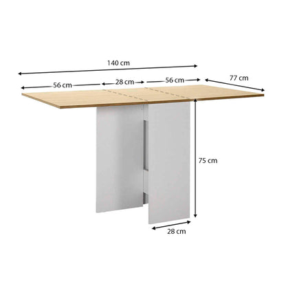 Melamine table Pepe Megapap extendable color white - oak 28(56+56)x77x75cm.