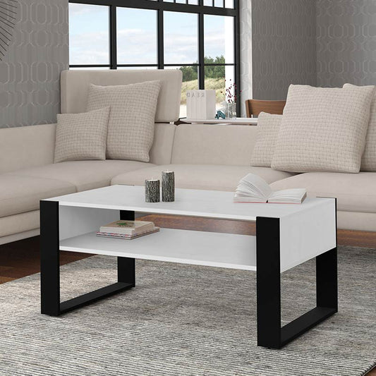 Τραπεζάκι σαλονιού Minimal Megapap σε χρώμα λευκό - μαύρο 110x60x48εκ. - Hippiehome.gr