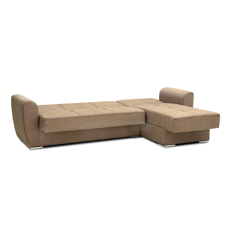 Γωνιακός καναπές - κρεβάτι Landon Megapap αναστρέψιμος υφασμάτινος με αποθηκευτικό χώρο σε μπεζ - ανοιχτό καφέ 256x60/115x90εκ. - Hippiehome.gr