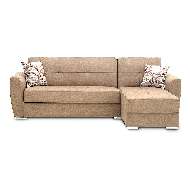 Γωνιακός καναπές - κρεβάτι Landon Megapap αναστρέψιμος υφασμάτινος με αποθηκευτικό χώρο σε μπεζ - ανοιχτό καφέ 256x60/115x90εκ. - Hippiehome.gr