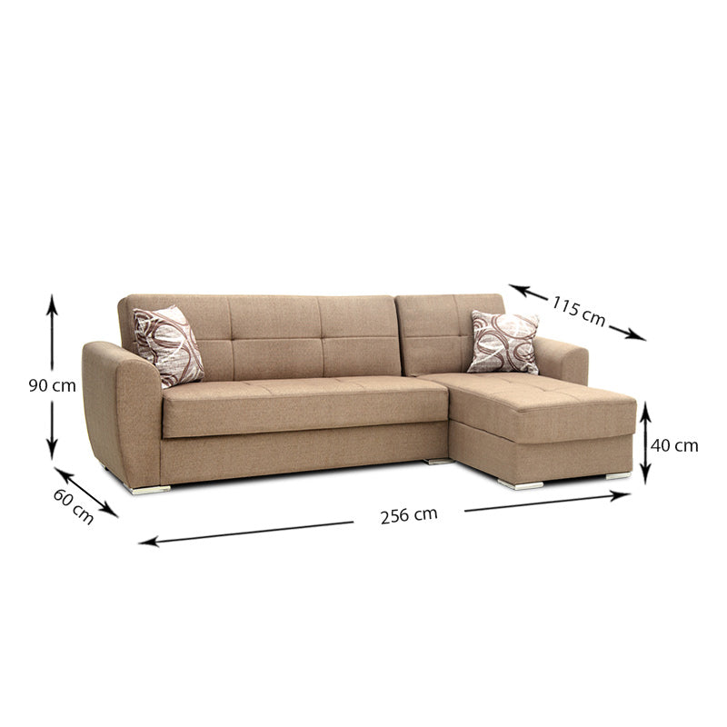 Γωνιακός καναπές - κρεβάτι Landon Megapap αναστρέψιμος υφασμάτινος με αποθηκευτικό χώρο σε μπεζ - ανοιχτό καφέ 256x60/115x90εκ. - Hippiehome.gr