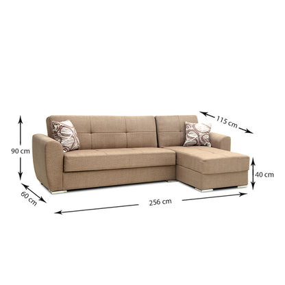 Γωνιακός καναπές - κρεβάτι Landon Megapap αναστρέψιμος υφασμάτινος με αποθηκευτικό χώρο σε μπεζ - ανοιχτό καφέ 256x60/115x90εκ. - Hippiehome.gr