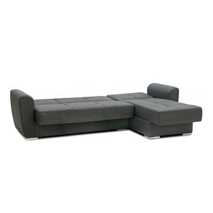 Γωνιακός καναπές - κρεβάτι Landon Megapap αναστρέψιμος υφασμάτινος με αποθηκευτικό χώρο σε σκούρο γρκι 256x60/115x90εκ. - Hippiehome.gr