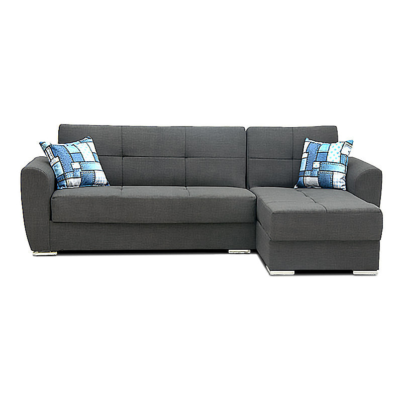 Γωνιακός καναπές - κρεβάτι Landon Megapap αναστρέψιμος υφασμάτινος με αποθηκευτικό χώρο σε σκούρο γρκι 256x60/115x90εκ. - Hippiehome.gr