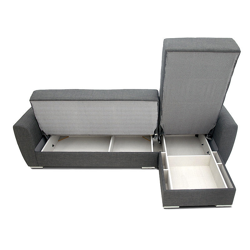 Γωνιακός καναπές - κρεβάτι Landon Megapap αναστρέψιμος υφασμάτινος με αποθηκευτικό χώρο σε σκούρο γρκι 256x60/115x90εκ. - Hippiehome.gr