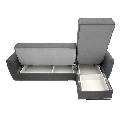 Γωνιακός καναπές - κρεβάτι Landon Megapap αναστρέψιμος υφασμάτινος με αποθηκευτικό χώρο σε σκούρο γρκι 256x60/115x90εκ. - Hippiehome.gr