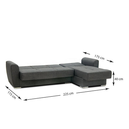Γωνιακός καναπές - κρεβάτι Landon Megapap αναστρέψιμος υφασμάτινος με αποθηκευτικό χώρο σε σκούρο γρκι 256x60/115x90εκ. - Hippiehome.gr